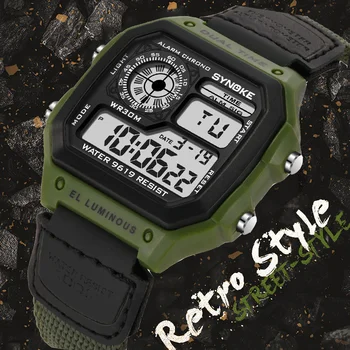Мужские спортивные часы, водонепроницаемые цифровые часы в стиле ретро для мужчин, светодиодные электронные часы, дизайн Нейлоновых военных мужских наручных часов Reloj Hombre