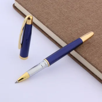 Фирменная Металлическая ручка-роллер с синей Лакированной золотой отделкой 0,5 ММ Ручки для заправки чернил для школьного офиса