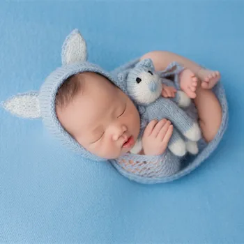 Комплект шапочек для новорожденных с кошками и животными, Вязаная игрушка для младенцев, шапочка в тон, Синяя шапочка для мальчика, Реквизит для фотосессии, Милая игрушка для котенка
