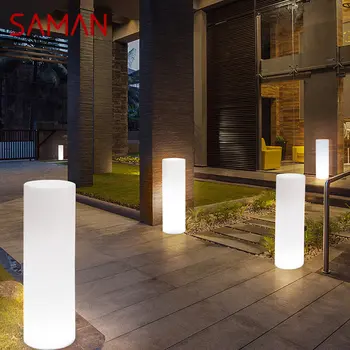 Современный цилиндрический ландшафтный светильник SAMAN, креативный светодиодный светильник для газона на открытом воздухе, пульт дистанционного управления, водонепроницаемый IP65 для сада отеля