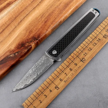 Ручка из углеродного волокна высокой плотности, наружный складной нож из дамасской стали, тактический походный охотничий инструмент для самообороны, фруктовый EDC-нож