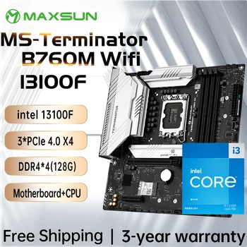 Комплект игровой Материнской платы MAXSUN Terminator B760M D4 WIFI Материнская плата с процессором intel i3 13100F [без кулера] Компьютерные Компоненты
