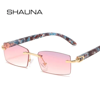 SHAUNA Fashion Маленькие Прямоугольные Женские Солнцезащитные очки в стиле ретро Без оправы, Красочные Градиентные Очки, Брендовые Дизайнерские Мужские Квадратные очки UV400