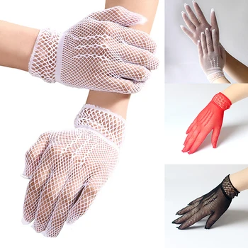 Ажурные перчатки с отверстиями, защищенные от ультрафиолета, перчатки для вождения, сетчатые вечерние перчатки для новобрачных, сплошной цвет, сексуальные прозрачные варежки