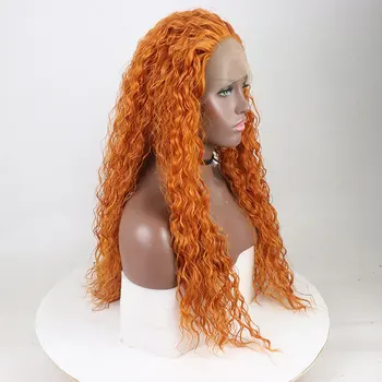 Парик из синтетических волос светло-оранжевого цвета на кружеве, упругое вьющееся Термостойкое волокно, натуральные волосы без пробора для женских париков