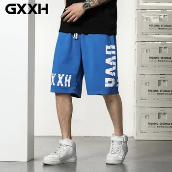 GXXH Летние мужские повседневные шорты в корейском стиле большого размера с завязками, синие, оранжевые, черные, мужская уличная мода, шорты-бермуды длиной до колен, шорты-бермуды