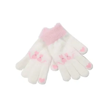 Зимние детские теплые толстые перчатки, Студенческие перчатки для мальчиков и девочек, Вязаные плюшевые рукавицы с раздельными пальцами, Уличные Жаккардовые варежки с милым мультяшным котом