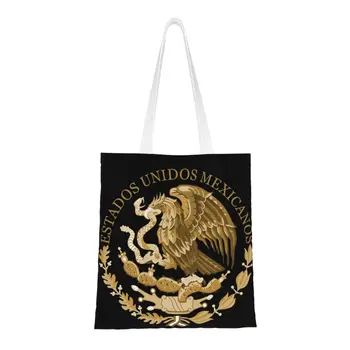 Изготовленные на заказ холщовые сумки для покупок с гербом Мексики, женские портативные продуктовые сумки для покупок с мексиканским флагом