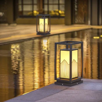 Современный уличный светодиодный светильник для газона в китайском стиле, 10 Вт, оцинкованный лист, имитация мрамора, Вилла, сад, парк, ландшафтный светильник
