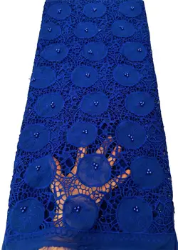 Нигерийская Кружевная Ткань С Бисером 2023 Африканские Шнуровые Кружевные Ткани, Нигерийская Гипюровая Кружевная Ткань Из Молочного Шелка Для Свадьбы YTB216 Blue