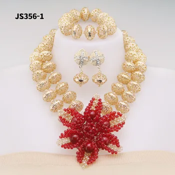 Js356-1 Африканский Дизайн, высококачественные Большие Красные бусины с тремя кольцами, Свадебные украшения ручной работы, Цветочный набор