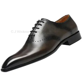 Роскошные черные серые мужские туфли-оксфорды с перфорацией типа 