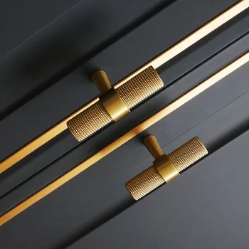 Мебельные ручки из цельной латуни с накаткой Nordic Light, роскошные черно-золотистые ручки для шкафов и выдвижных ящиков, Мебельная фурнитура