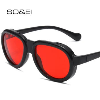 SO & EI Vintage Y2K Круглые женские солнцезащитные очки в стиле панк, модные прозрачные линзы с океаническими зеркальными линзами UV400, мужские солнцезащитные очки от бренда Designe
